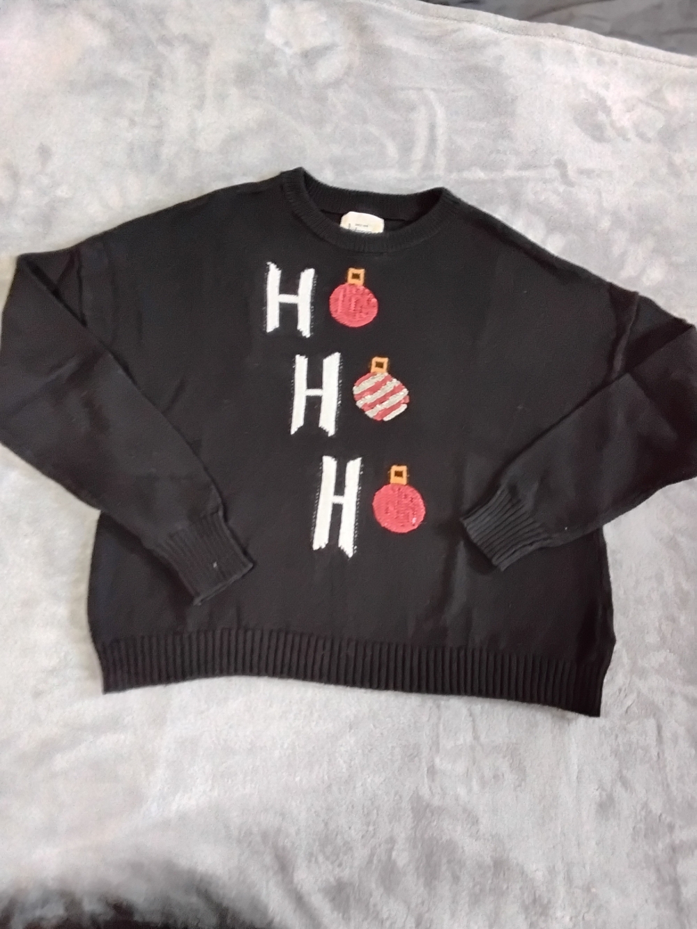 Black Holiday Ornament Sweater — Women's Festive Crewneck
